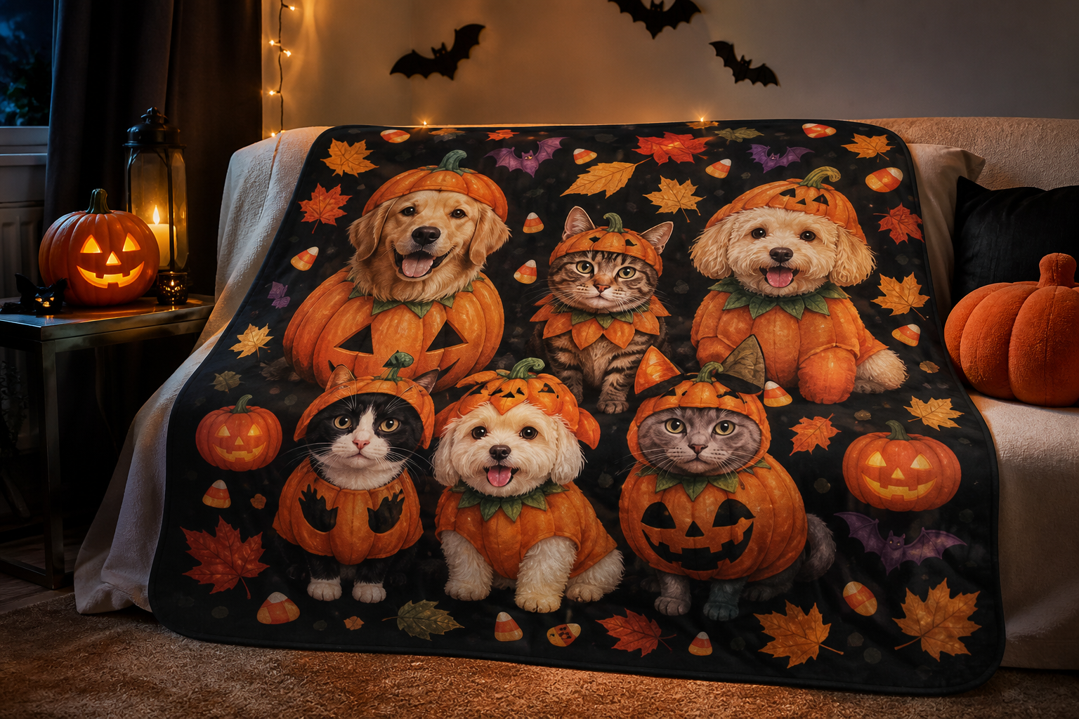 Halloween Pet Pumpkin Blanket Flannel