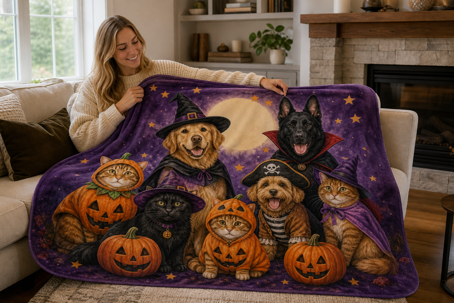 Halloween Pet Family Throw Blanket Flannel