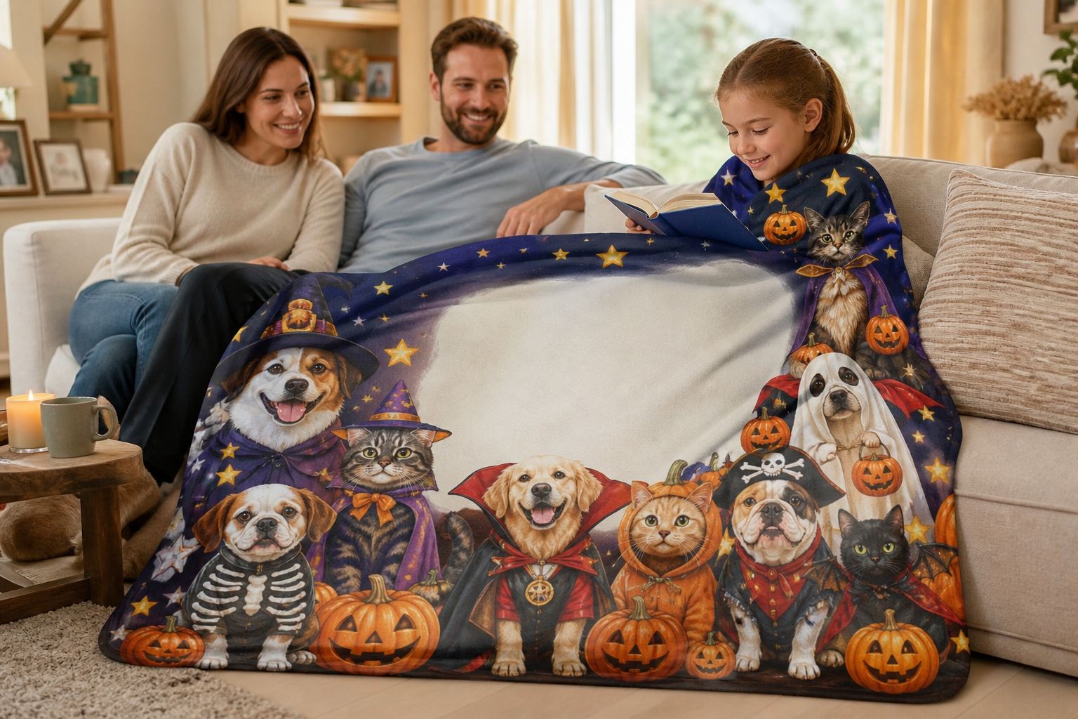Halloween Pet Family Throw Blanket Flannel