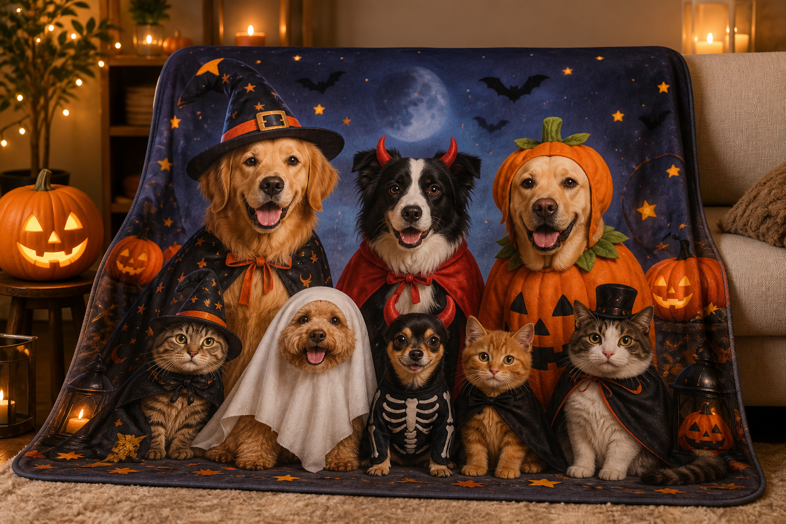 Halloween Pet Family Throw Blanket Flannel