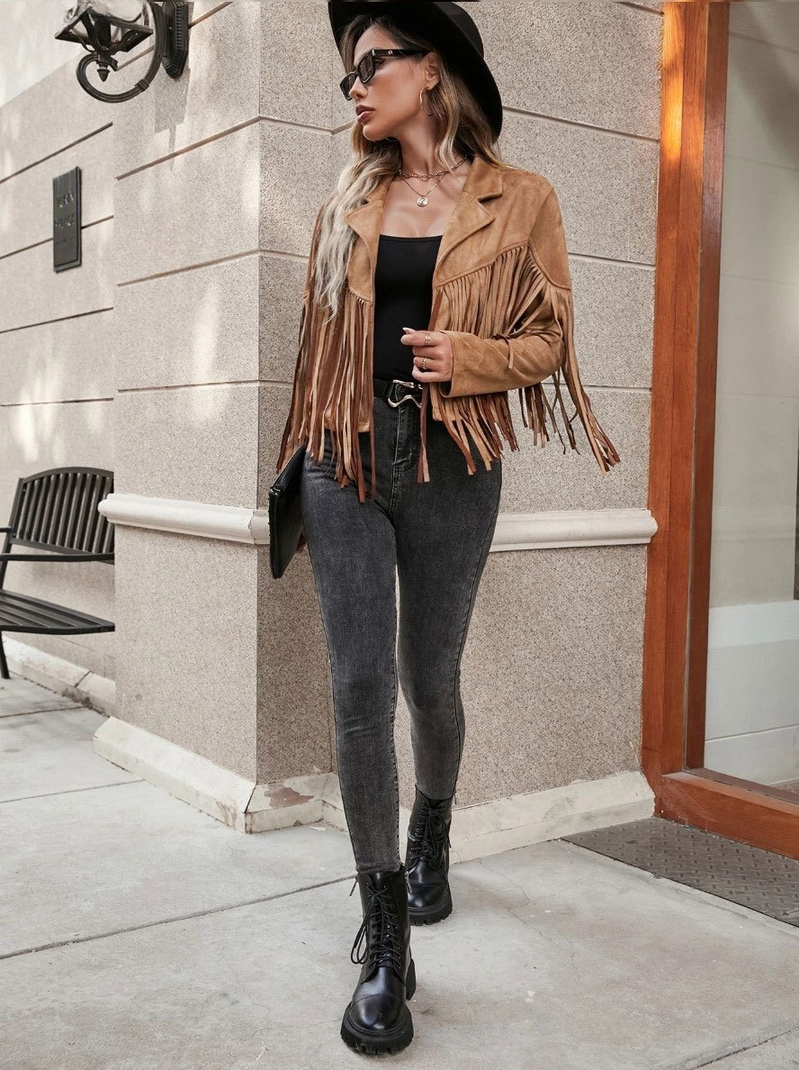 Casual Lapel Tassel Short Jacket