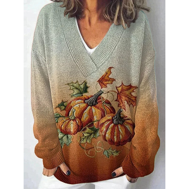 Halloween Cute Print Women‘s V-neck Long sleeved Sweater