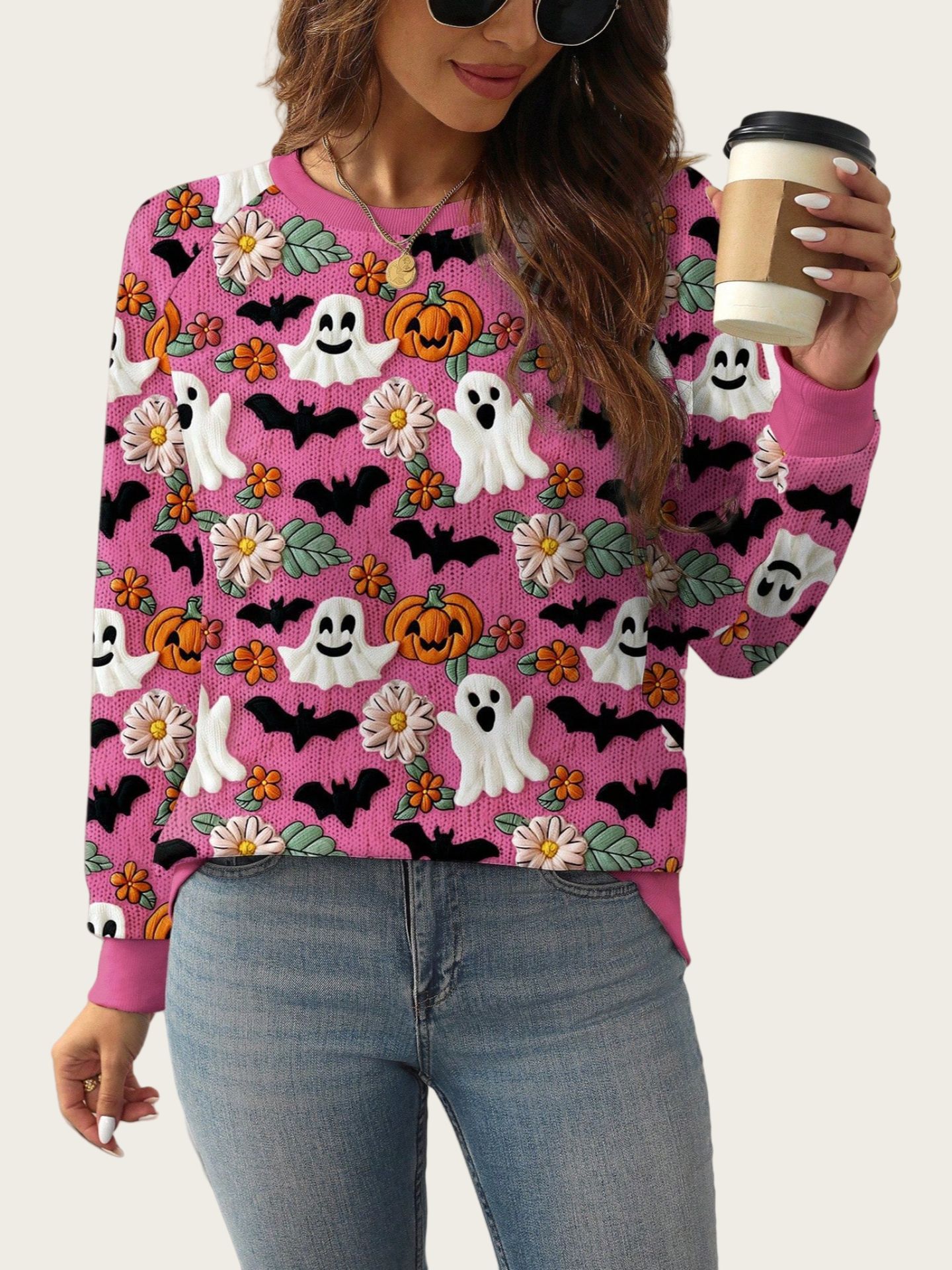Halloween Women's Ghost Pumpkin Halloween Sweatshirt