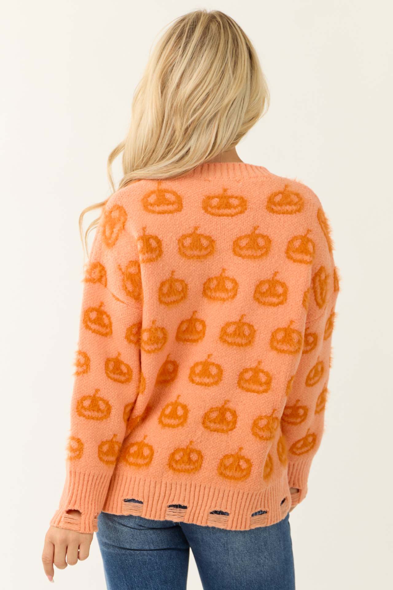Halloween Women's Pumpkin Head Print Long Sleeve Pullover Sweater