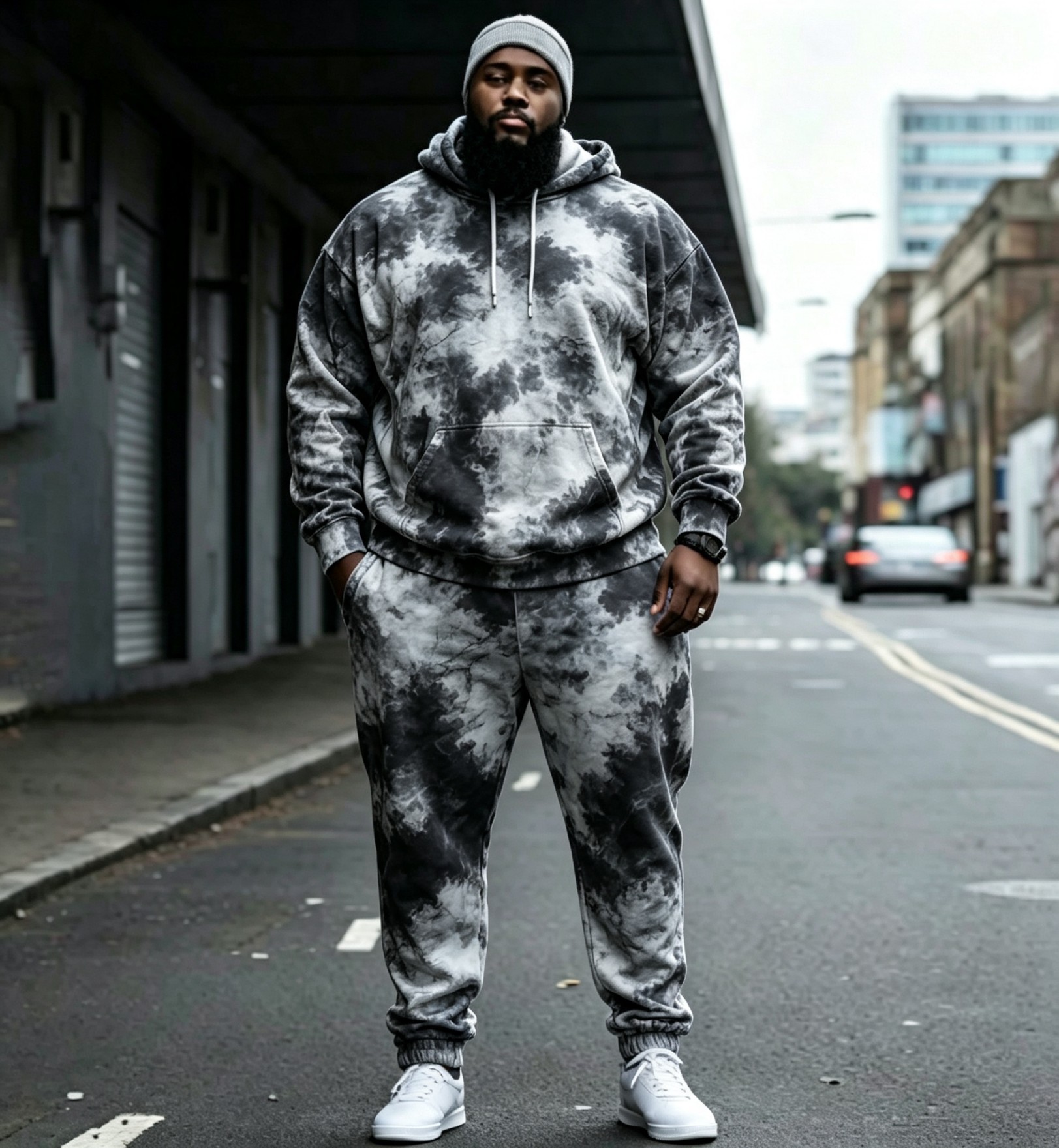 Vintage Dyed Print Casual Men's Hoodie Set