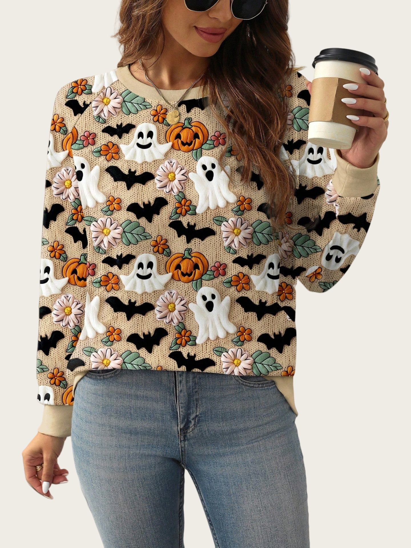 Halloween Women's Ghost Pumpkin Halloween Sweatshirt