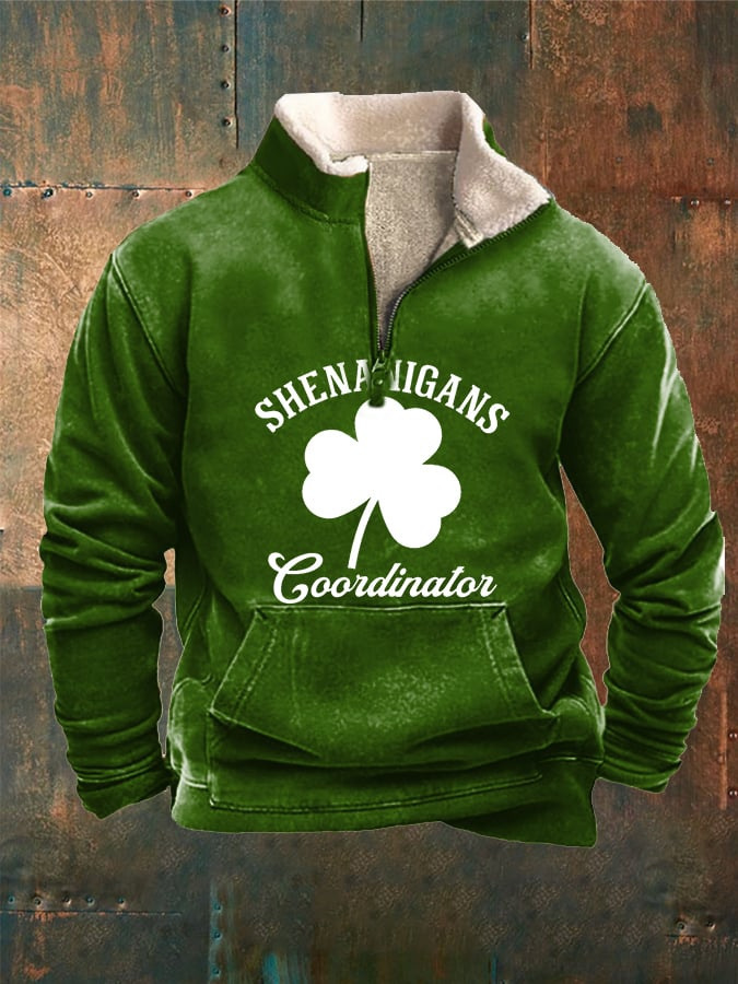 Shamrock and Text Elegant Printed Long Sleeve Casual Jacket