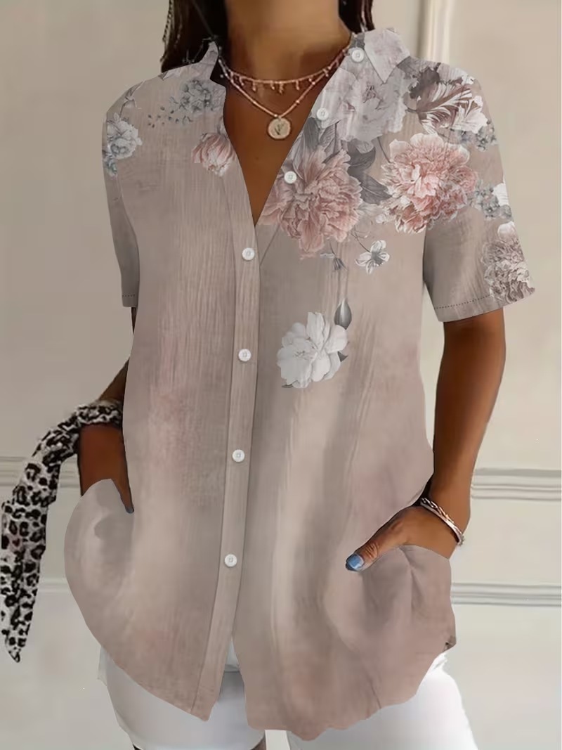 Elegant Printed Casual Short Sleeve Blouse