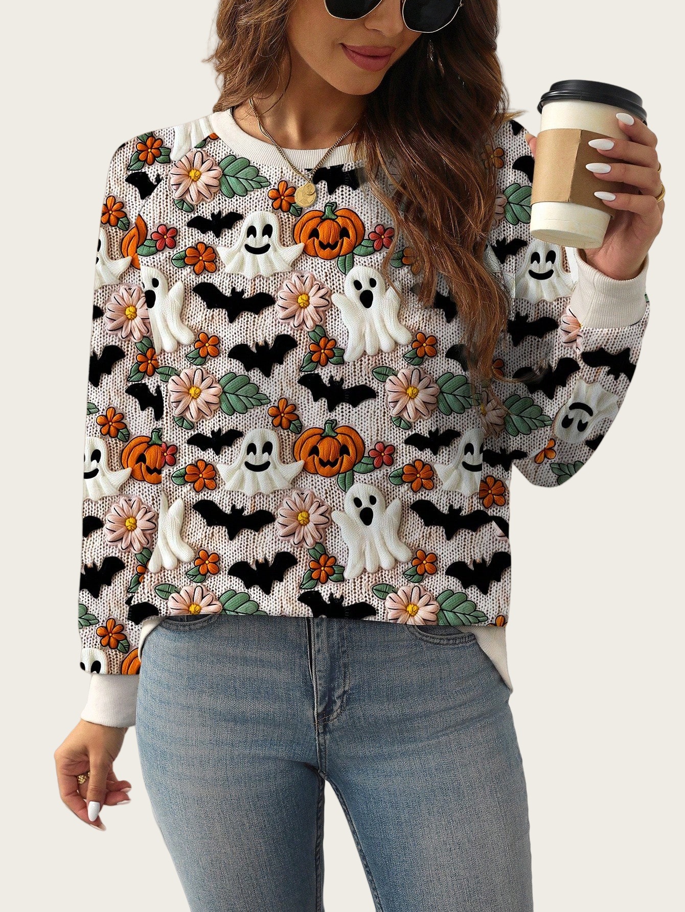 Halloween Women's Ghost Pumpkin Halloween Sweatshirt