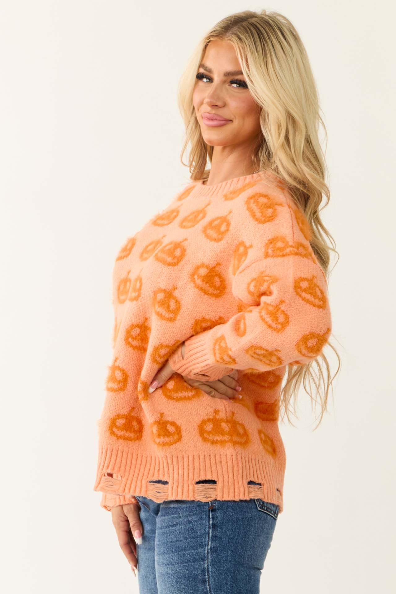 Halloween Women's Pumpkin Head Print Long Sleeve Pullover Sweater