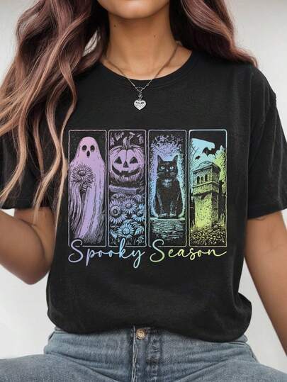 Halloween printed women's round-neck short-sleeved t-shirt