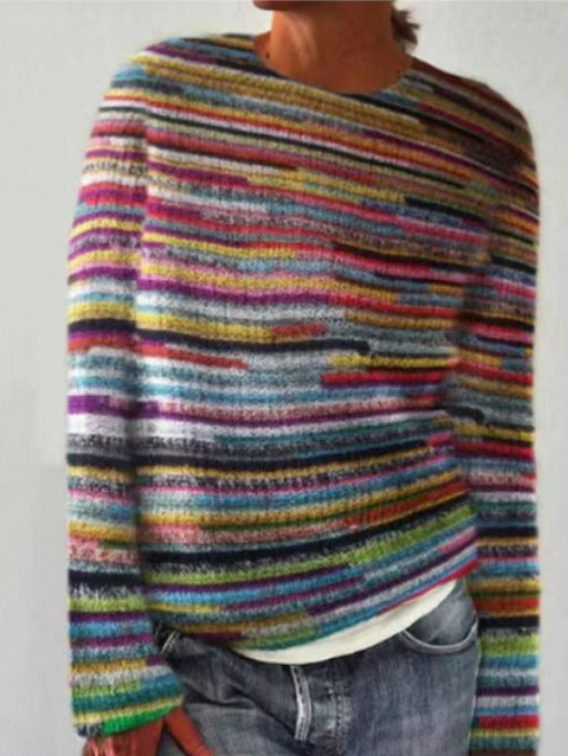 Fashionable Abstract Art Print Women‘s Round-neck Long sleeved Sweater