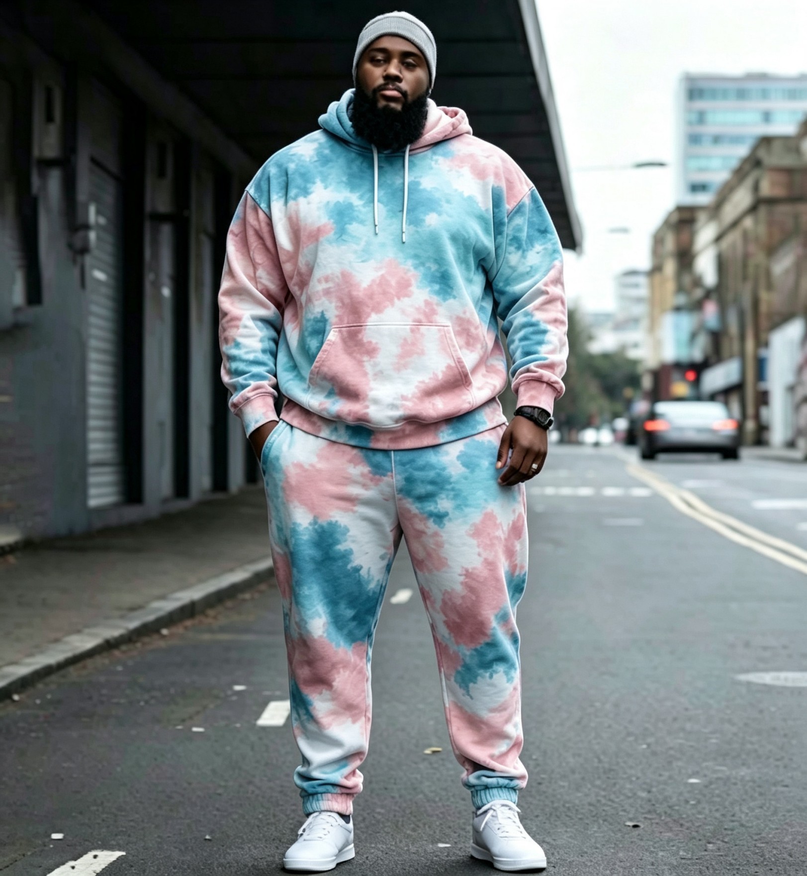 Vintage Dyed Print Casual Men's Hoodie Set