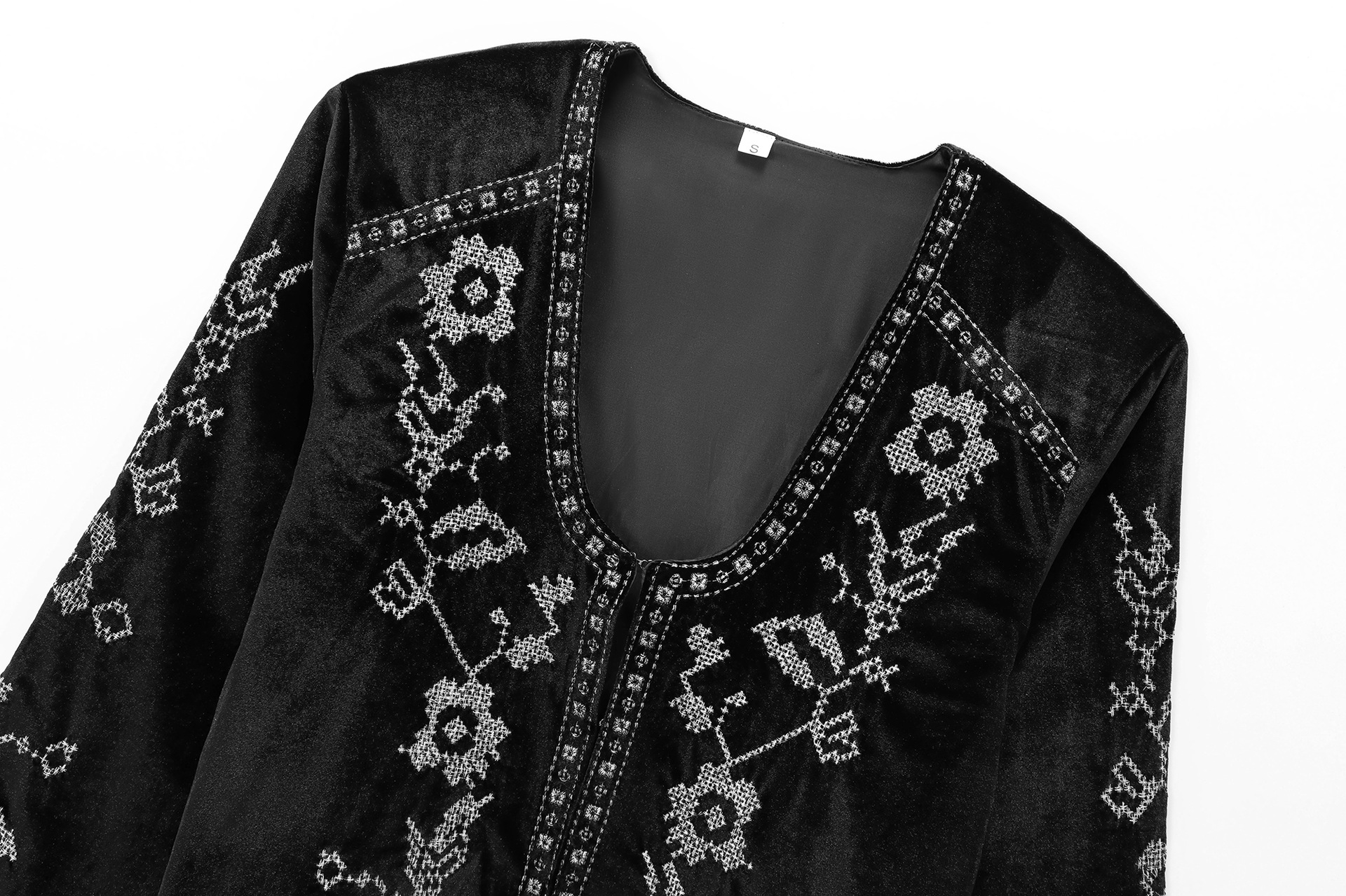 Embroidered Velvet Long-sleeved Jacket Coat