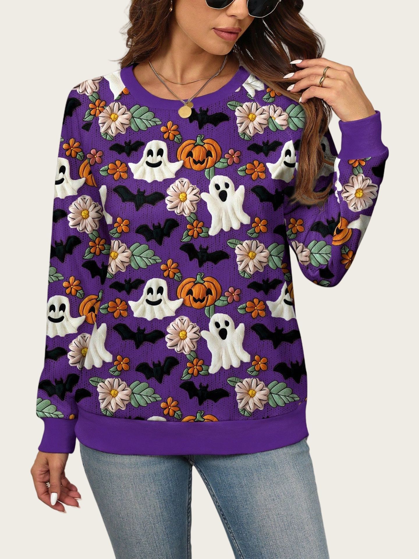 Halloween Women's Ghost Pumpkin Halloween Sweatshirt