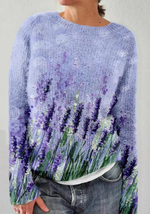 Retro Floral Print Women‘s Round-neck Long sleeved Sweater