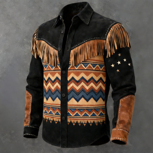 Western Denim Fringe Long Sleeve Jacket