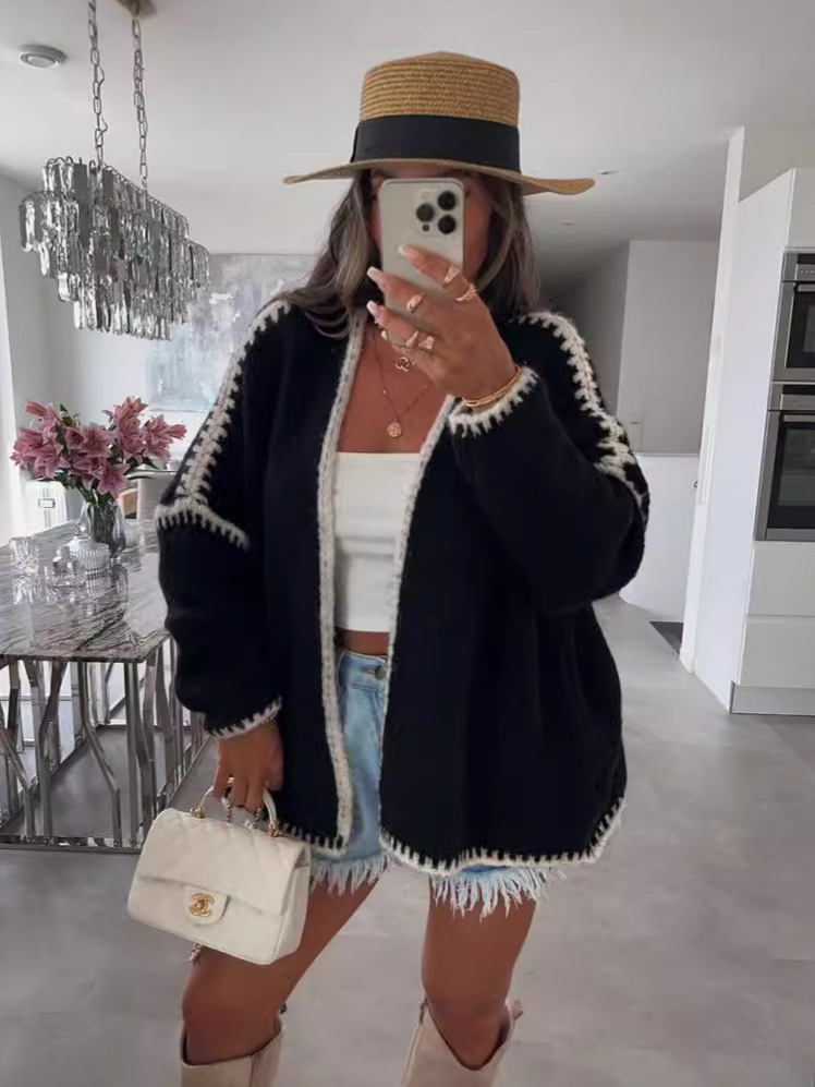 Nordic Style Thick Needle Woolen Knitted Solid Color Loose Cardigan Sweater Jacket