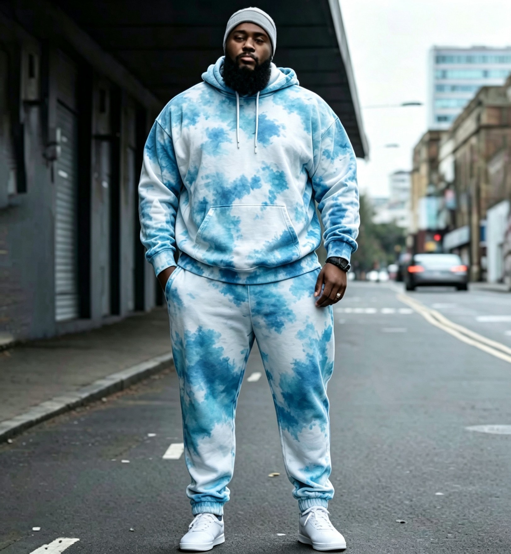 Vintage Dyed Print Casual Men's Hoodie Set
