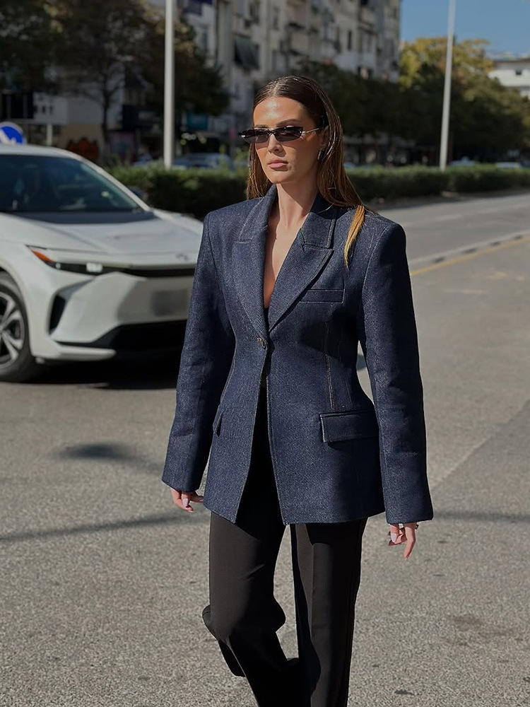 Denim Structured Blazer - Tailored, Chic & Versatile Statement Jacket