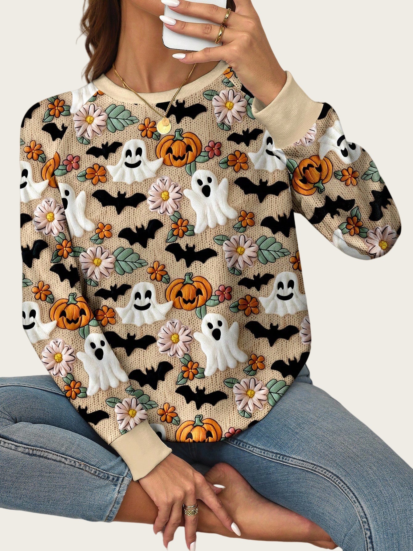 Halloween Women's Ghost Pumpkin Halloween Sweatshirt