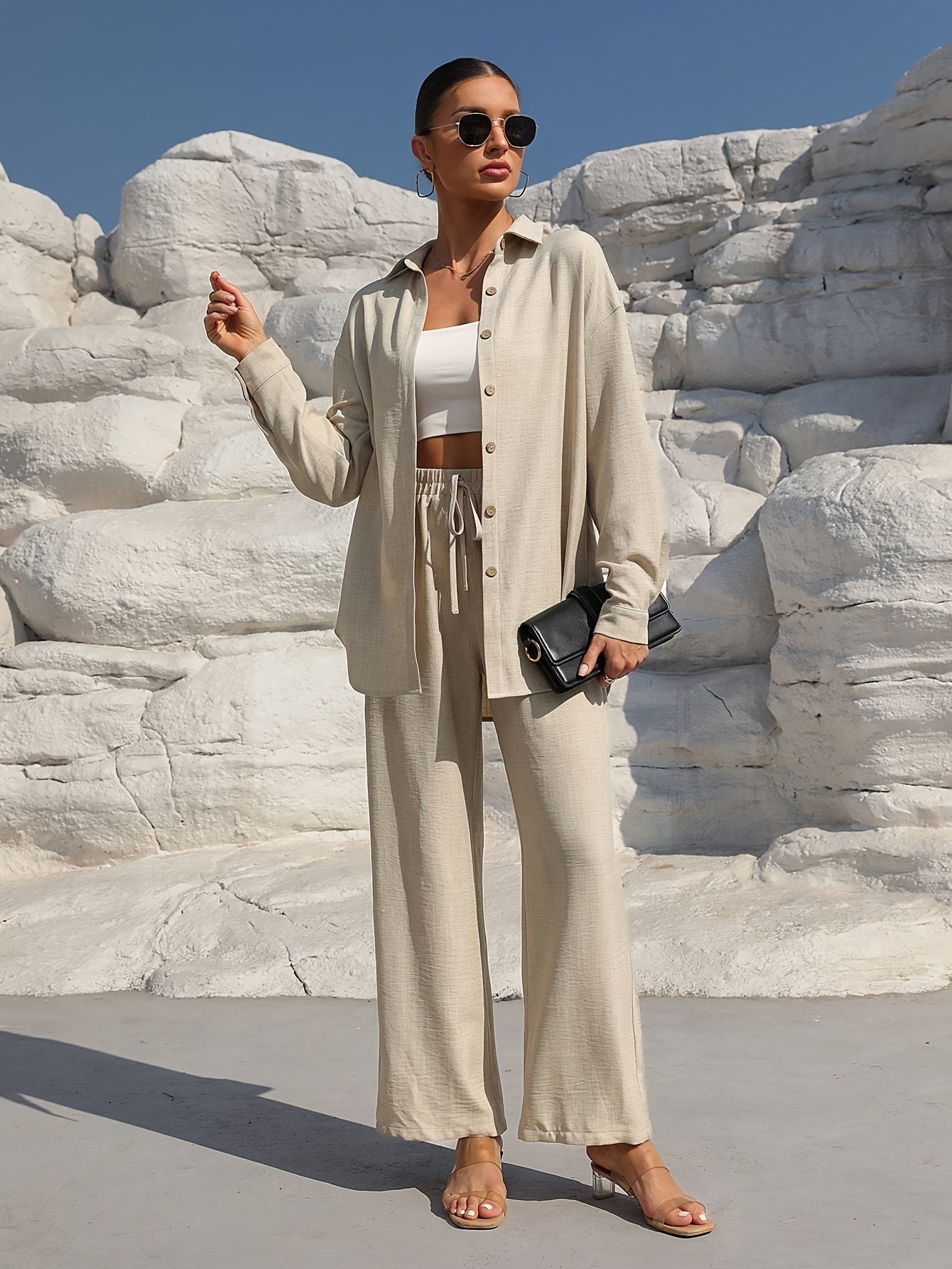 Long-sleeved Cardigan Two-piece Casual Solid Color Suit
