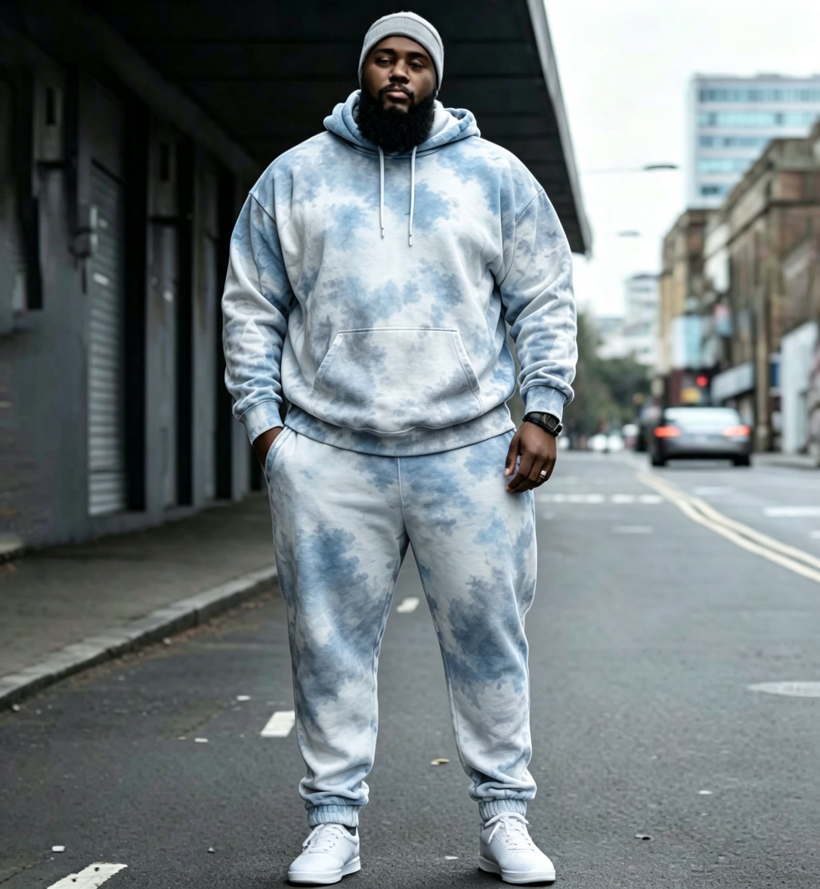 Vintage Dyed Print Casual Men's Hoodie Set