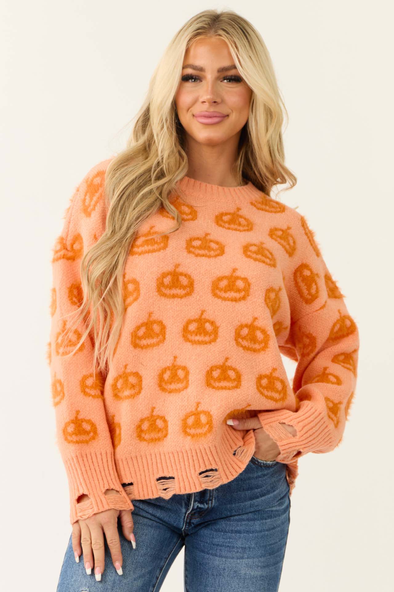 Halloween Women's Pumpkin Head Print Long Sleeve Pullover Sweater