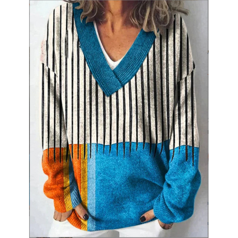 Abstract Art Print Women‘s V-neck Long sleeved Sweater