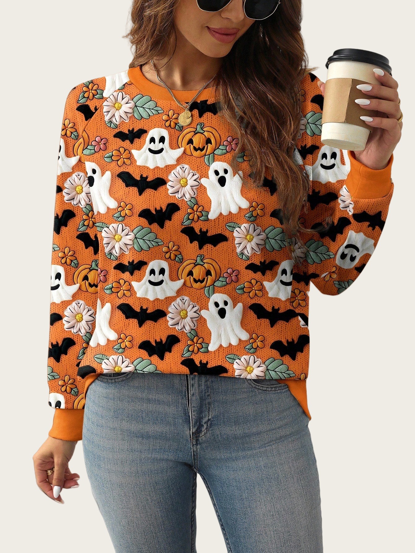 Halloween Women's Ghost Pumpkin Halloween Sweatshirt