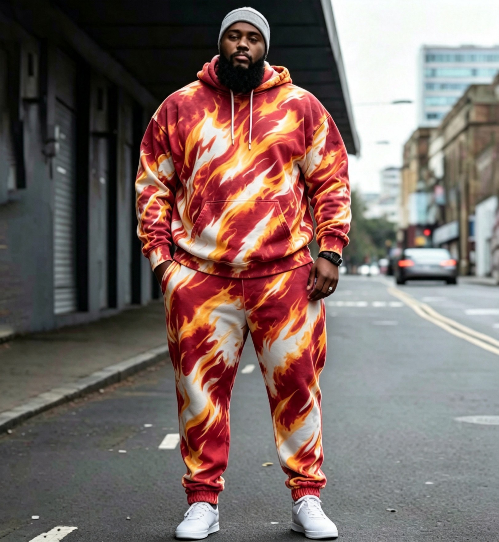 Vintage Dyed Print Casual Men's Hoodie Set