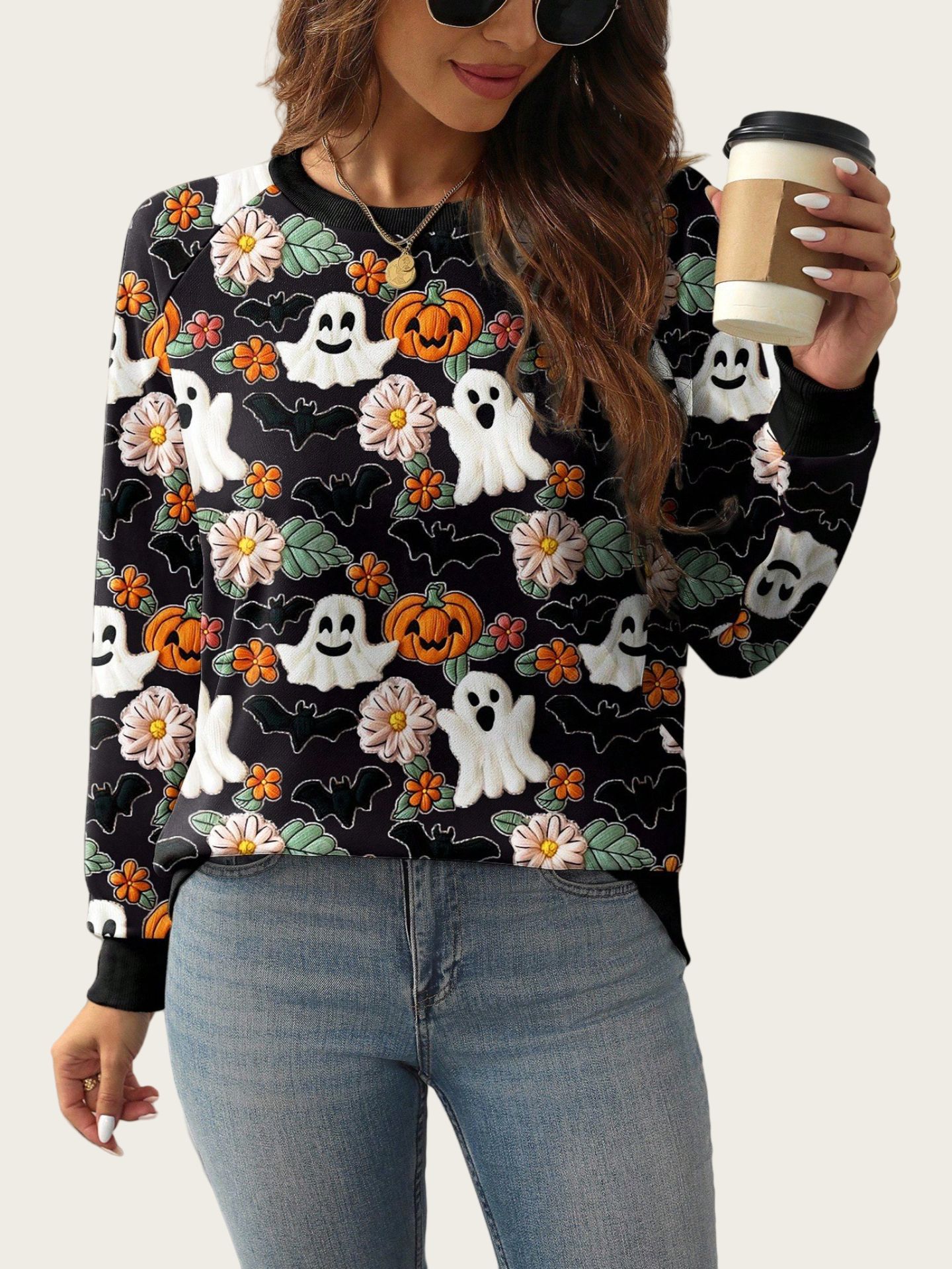 Halloween Women's Ghost Pumpkin Halloween Sweatshirt