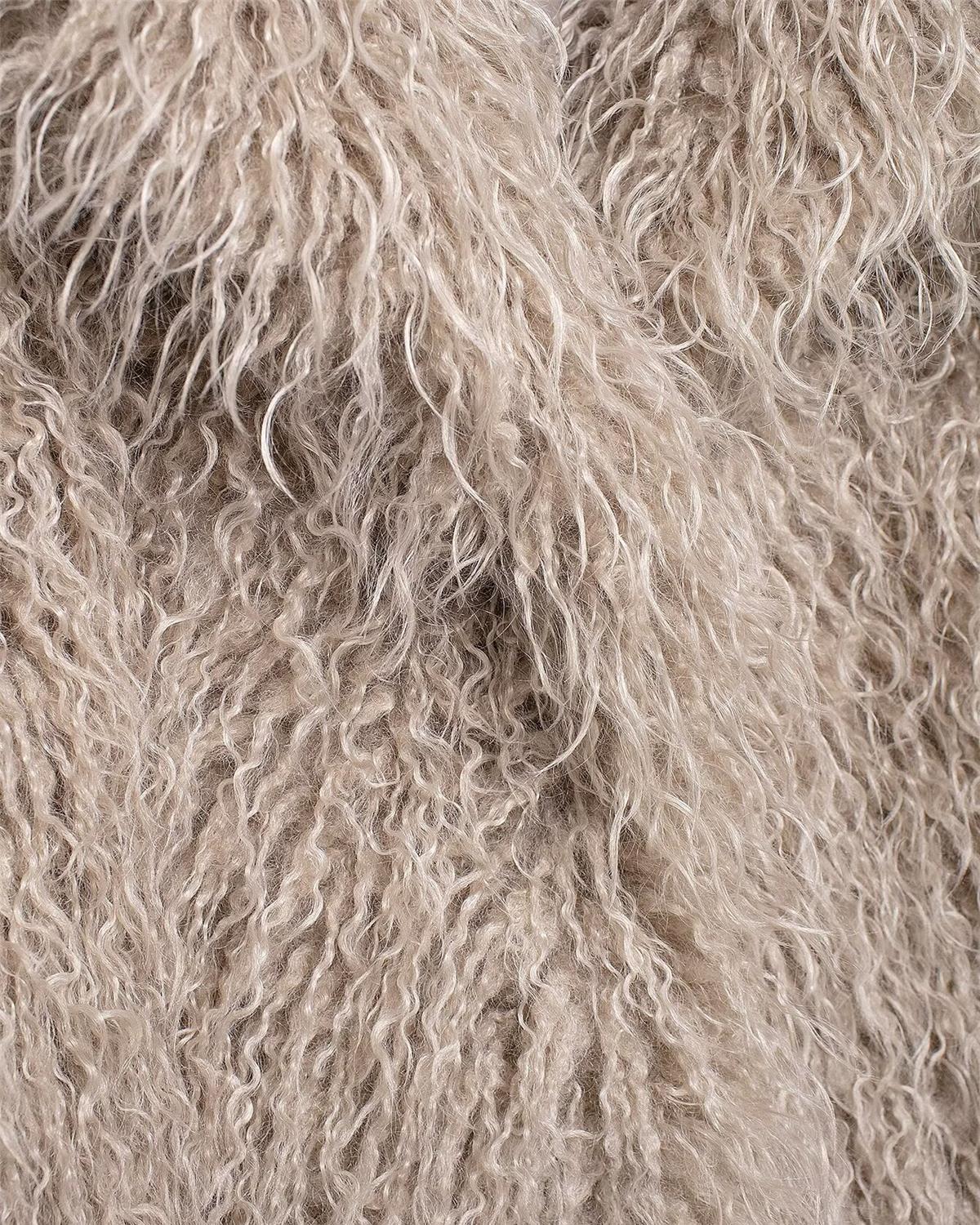 Women's Short Fur-Like Leather Coat With A Stand-up Collar