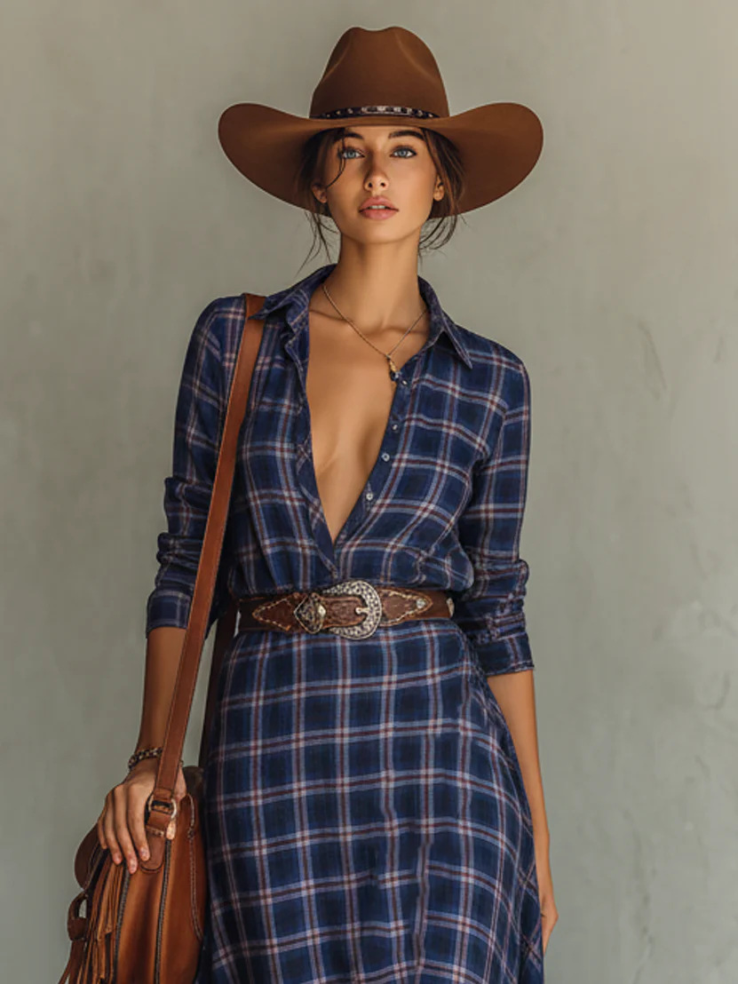 ✨ Casual Flowy Plaid Print Shirt Long Dress 👗 | Elegant Women's Casual Daily Wear