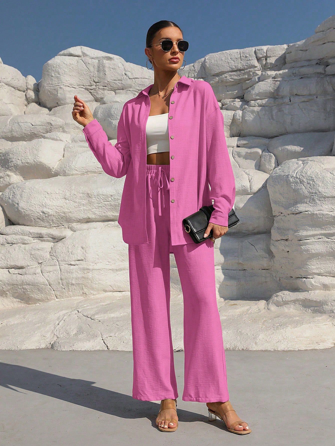Long-sleeved Cardigan Two-piece Casual Solid Color Suit