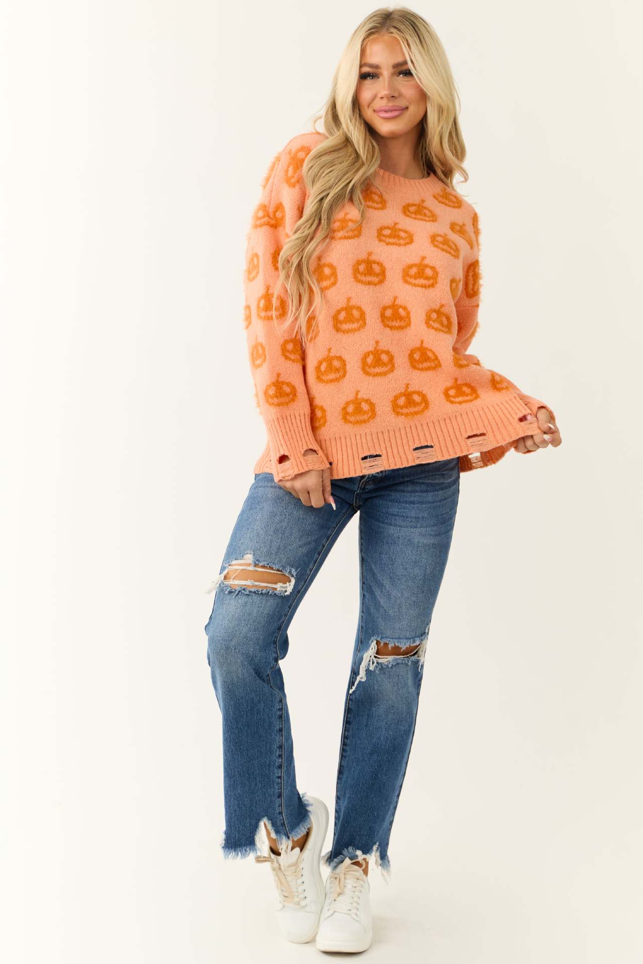 Halloween Women's Pumpkin Head Print Long Sleeve Pullover Sweater