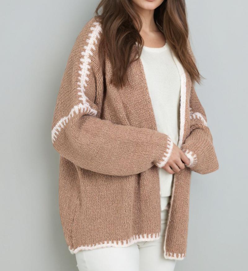 Nordic Style Thick Needle Woolen Knitted Solid Color Loose Cardigan Sweater Jacket