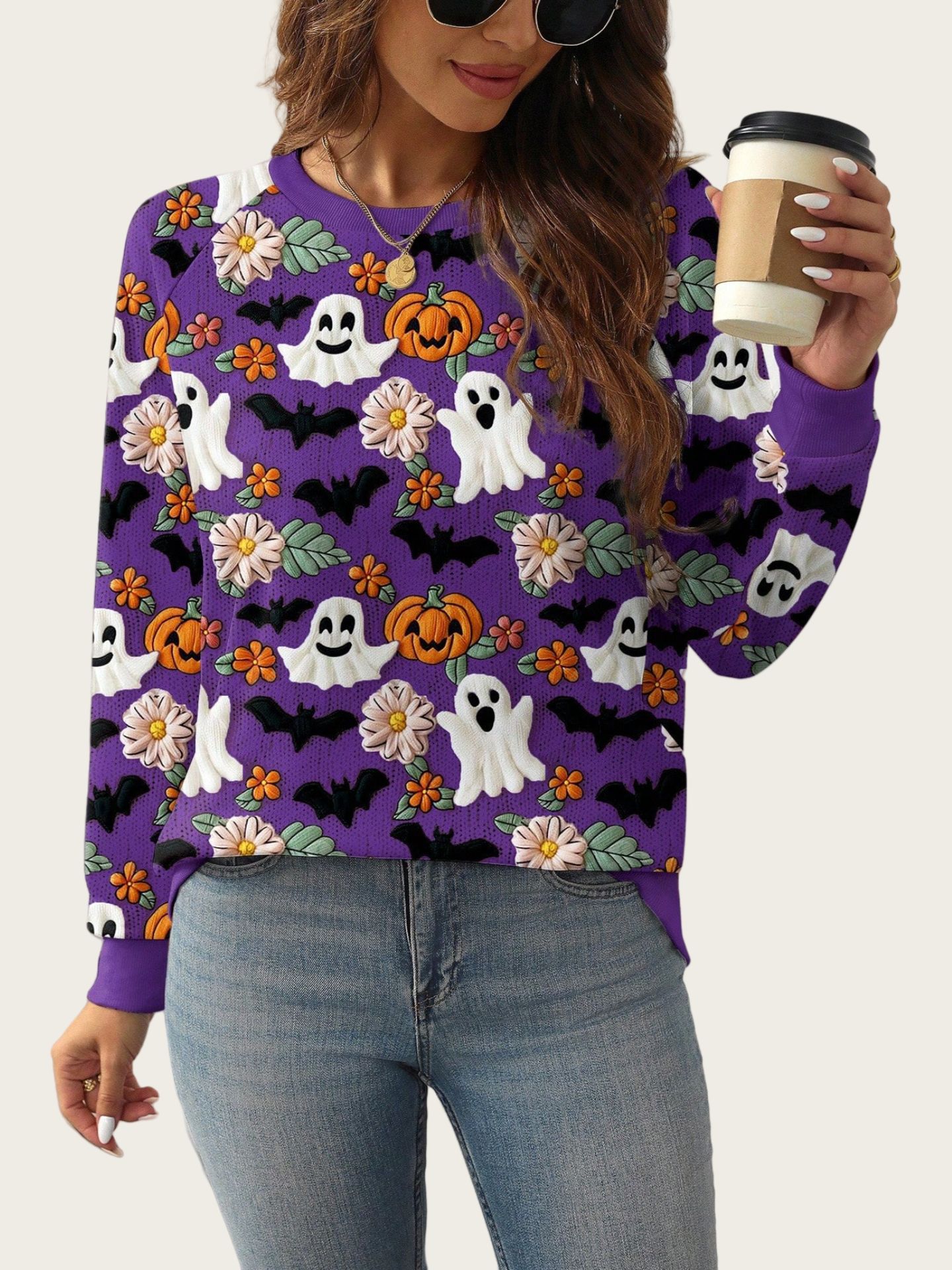 Halloween Women's Ghost Pumpkin Halloween Sweatshirt