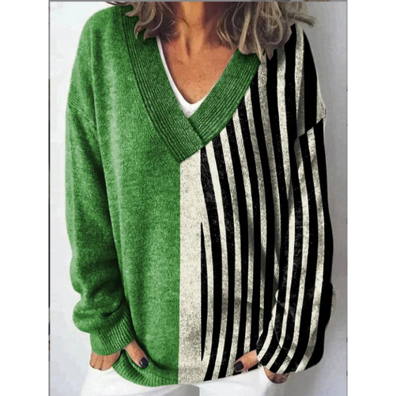 Abstract Art Print Women‘s V-neck Long sleeved Sweater