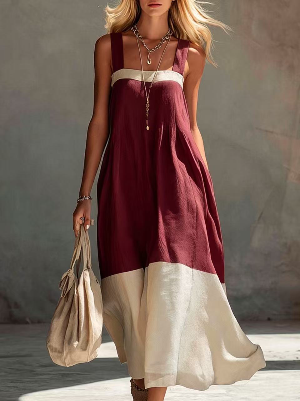 Relaxed Color Block Vacation Maxi Dress