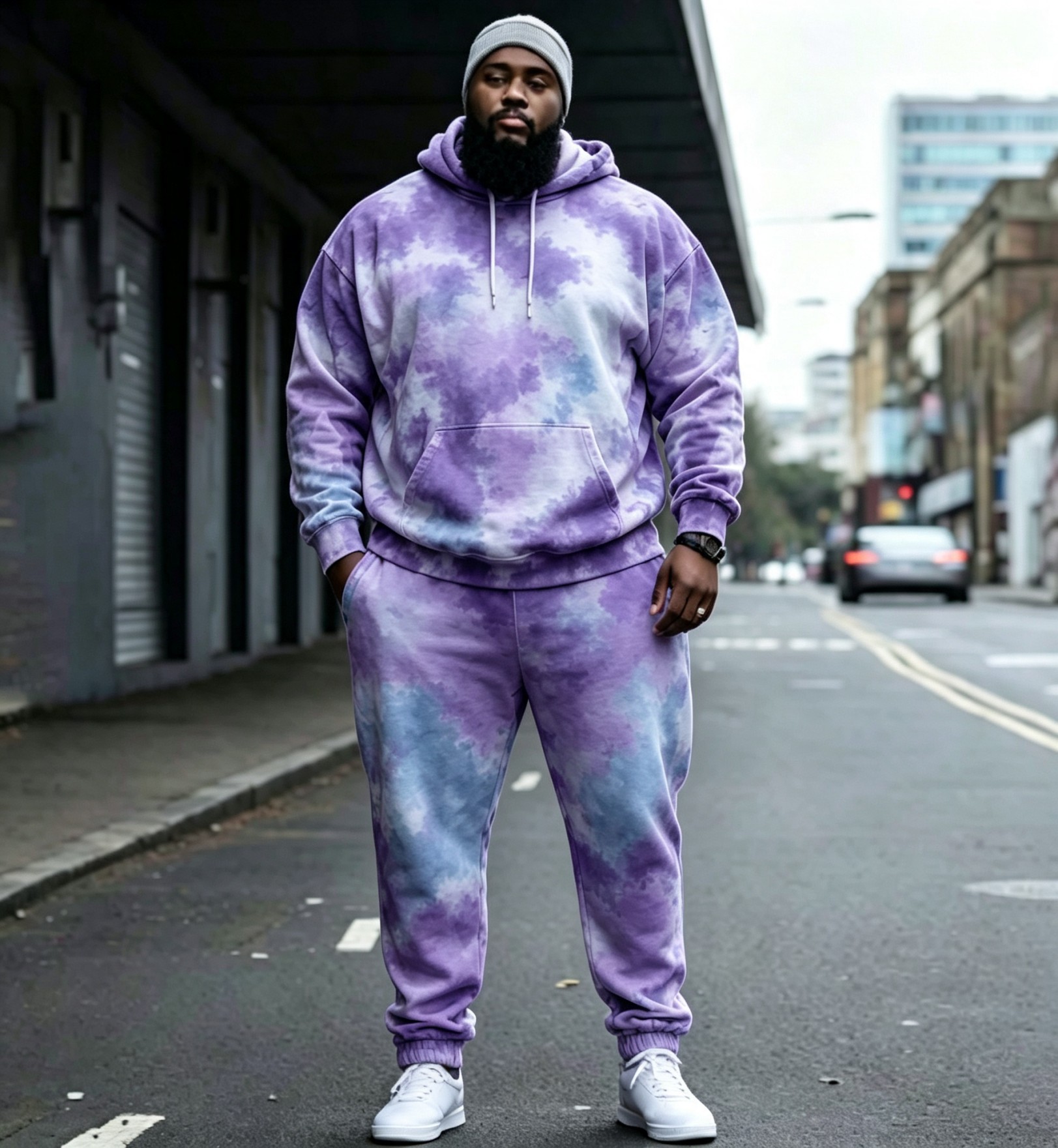 Vintage Dyed Print Casual Men's Hoodie Set