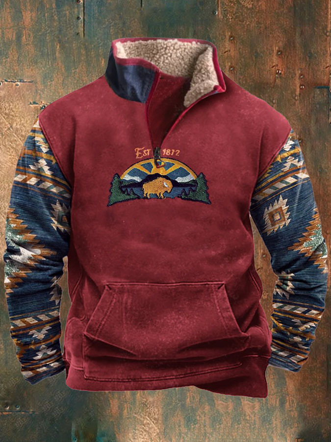 Bison Sunrise Emblem Elegant Printed Long Sleeve Casual Jacket