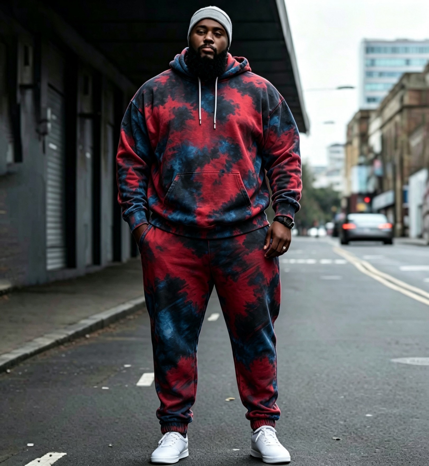 Vintage Dyed Print Casual Men's Hoodie Set
