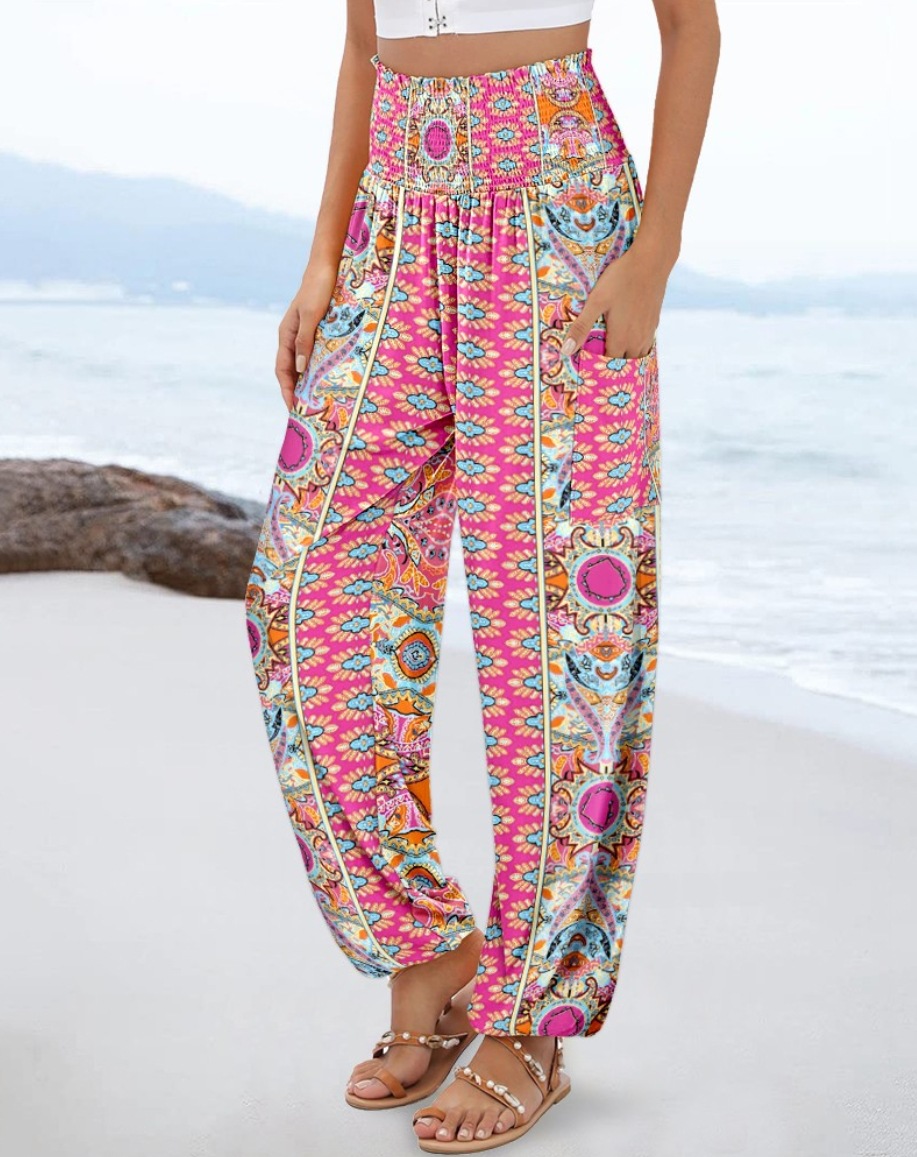Loose High Waisted Printed Casual Pants for Women
