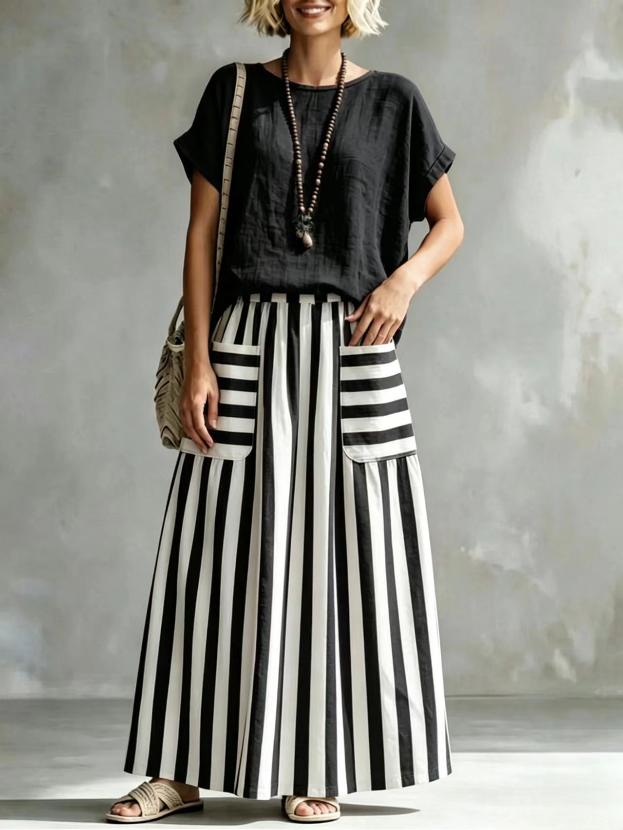 Elegant Striped Midi Dress