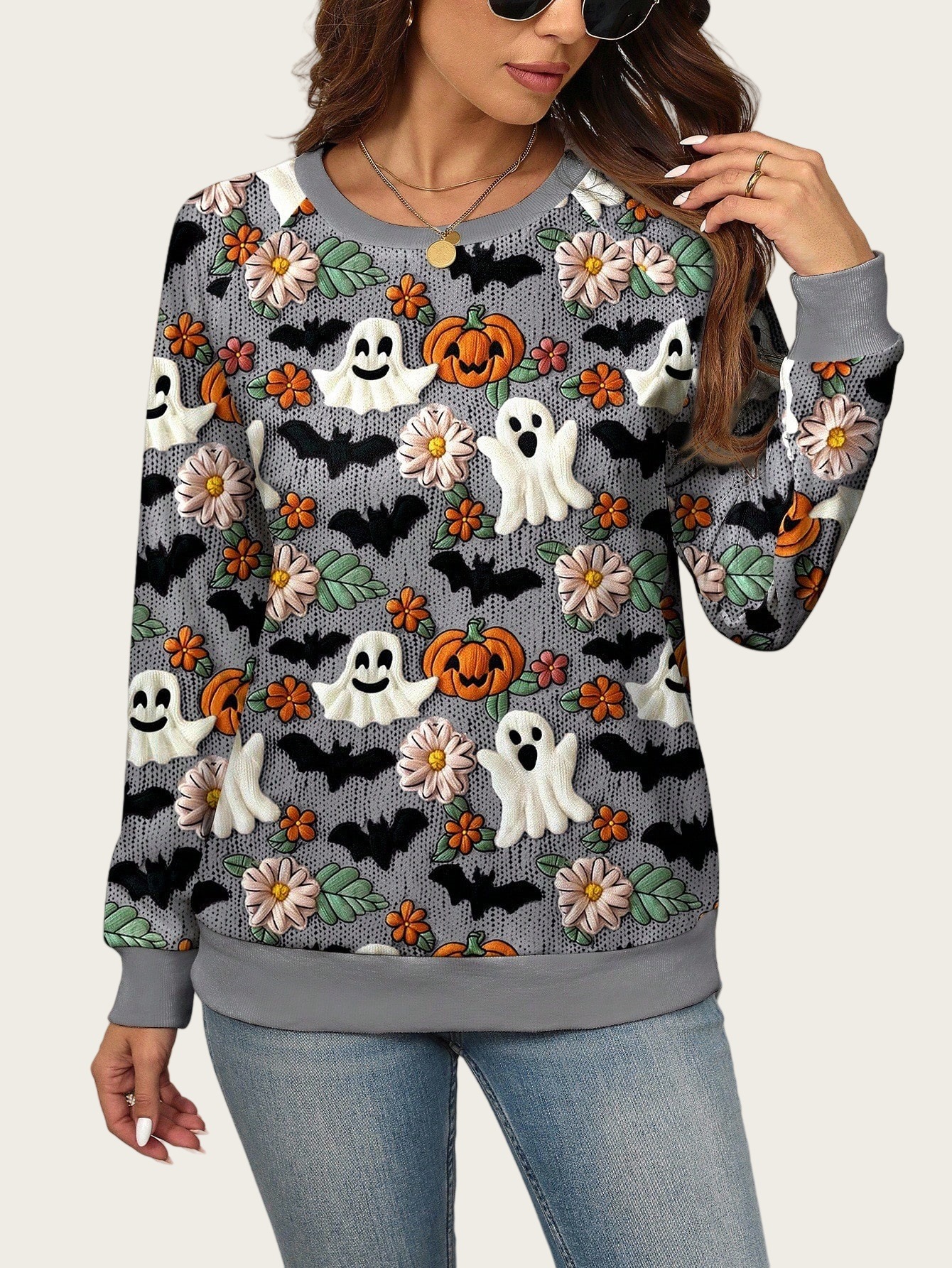 Halloween Women's Ghost Pumpkin Halloween Sweatshirt