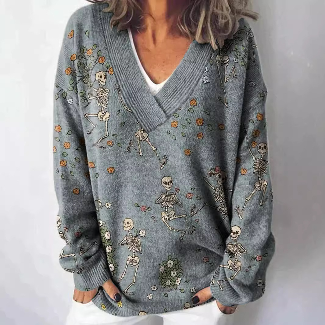 Abstract printed V-neck long-sleeved sweater E073 for Christmas in Europe and America on Amazon Independent Store for cross-border trade 2024