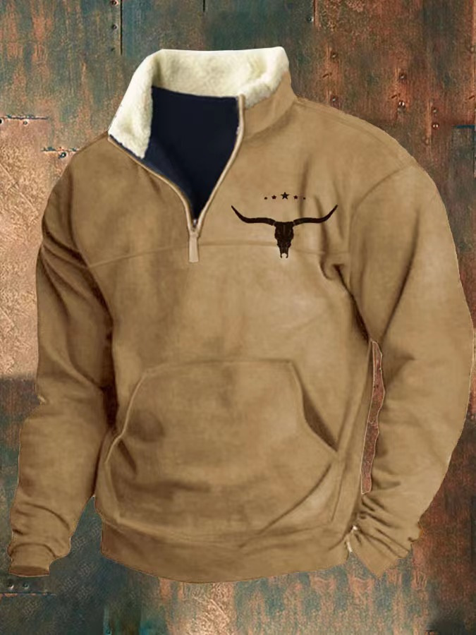 Cow Skull Emblem Elegant Printed Long Sleeve Casual Jacket
