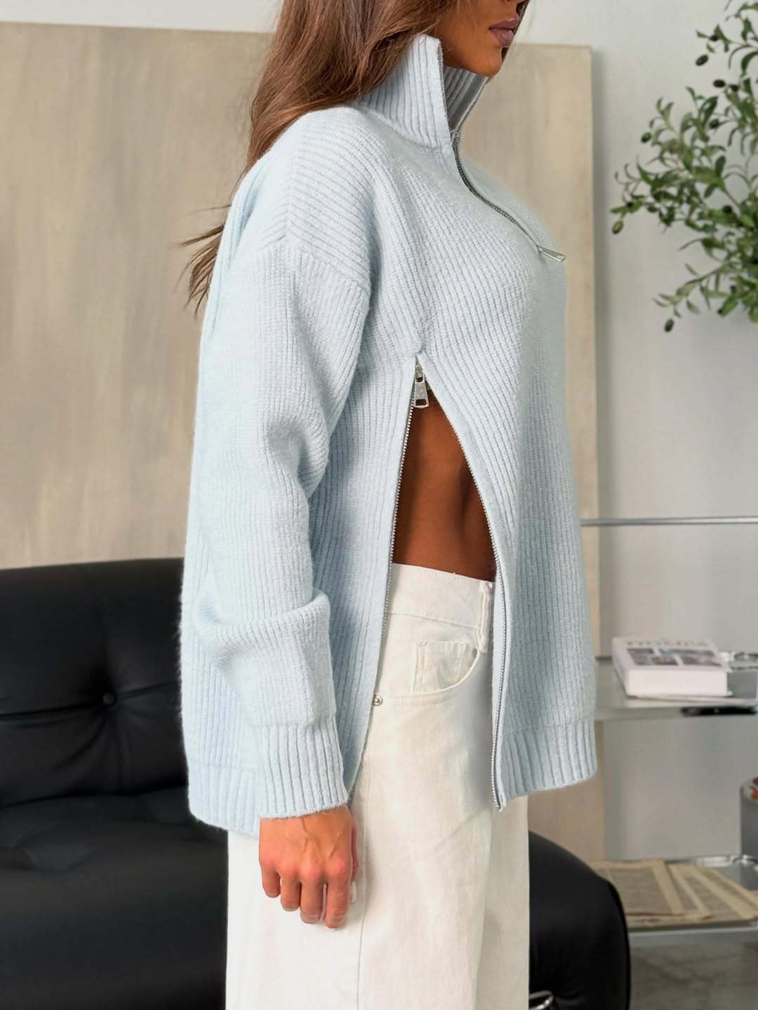 Simple And Relaxed Style Knitted Double Half-zip Sweater