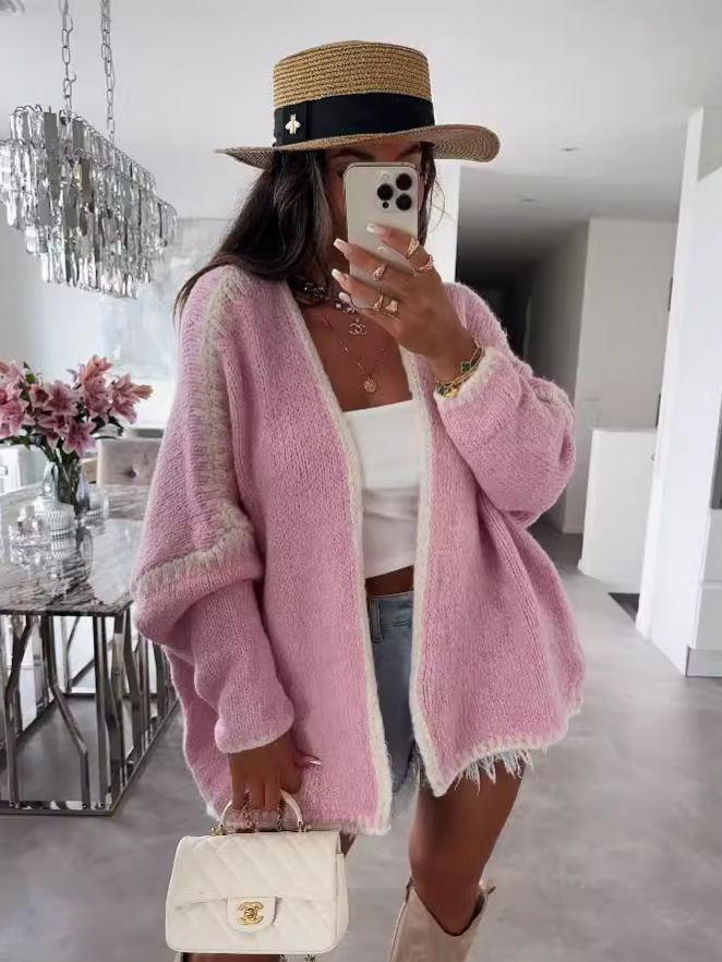 Nordic Style Thick Needle Woolen Knitted Solid Color Loose Cardigan Sweater Jacket